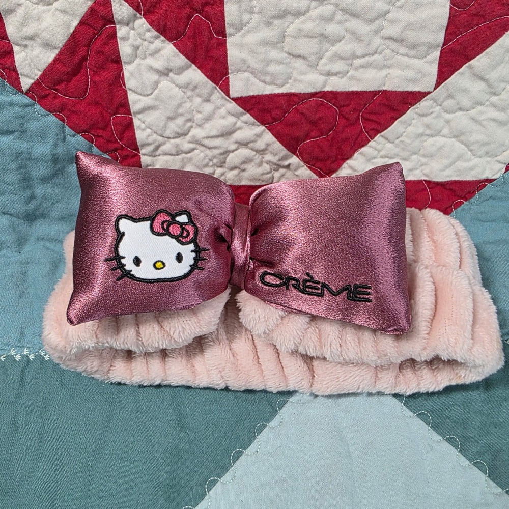 The Crème Shop Hello Kitty Spa Headband Women One Size Pink Satin Bow Plush